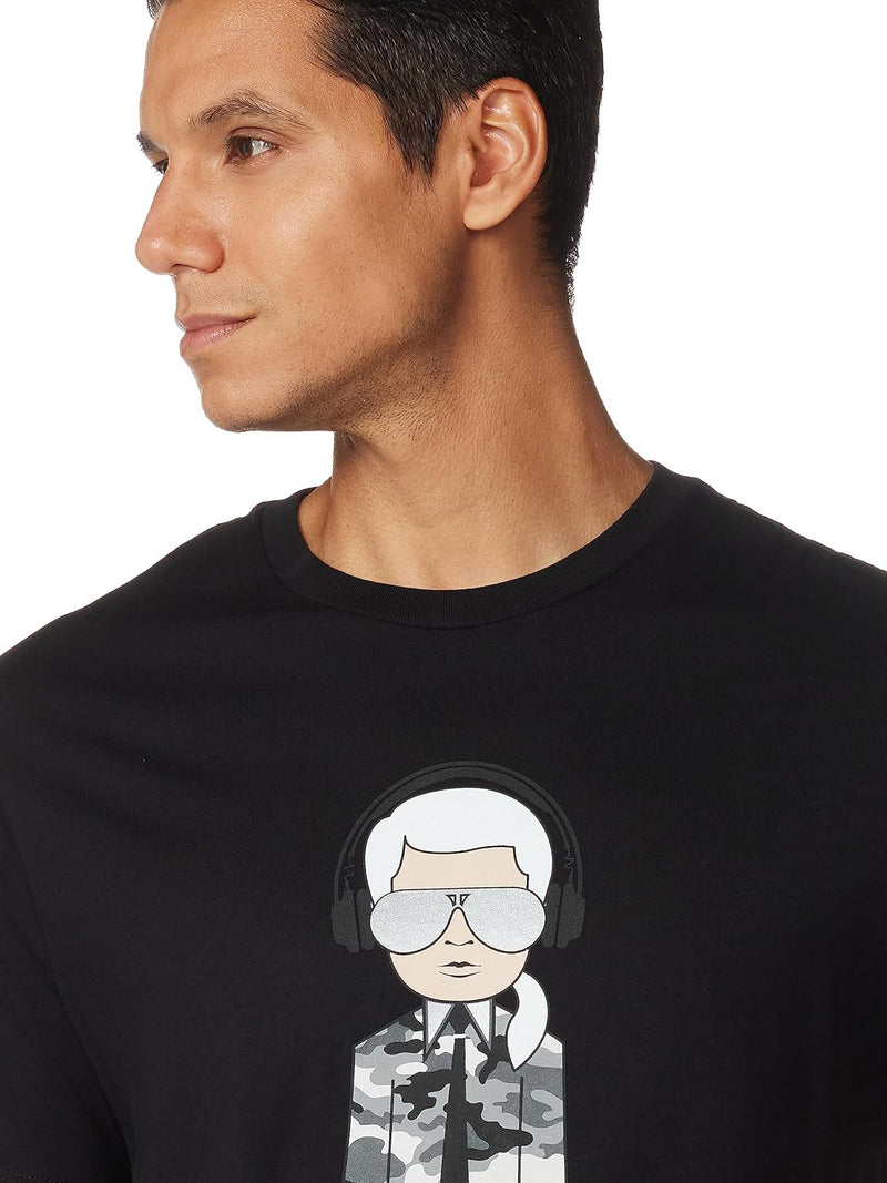 KARL LAGERFELD mens Reflective Men’s T-shirt, Karl Character With Headphones Short Sleeve Crew Neck Men’s Shirt T-Shirt
