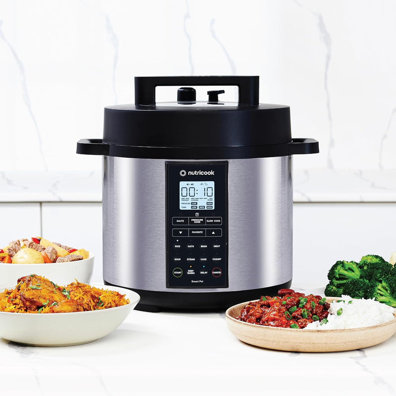 Nutricook Smart Pot 2 Rice Cooker, Steamer, Sauté Pot, Yogurt Maker & More,9 In 1 Electric Pressure Cooker, Slow Cooker,6 Liters, 12 Smart Programs With New Smart Lid