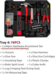 Toshionics Professional Tools Set 187 Pcs Mechanics Tool Kit with Sturdy Aluminum Trolley Wheel Case, Auto Mechanics Wrench Ratchet Socket Kit, Organizer Chest, General Household and Auto Toolkit