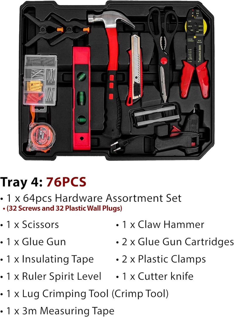 Toshionics Professional Tools Set 187 Pcs Mechanics Tool Kit with Sturdy Aluminum Trolley Wheel Case, Auto Mechanics Wrench Ratchet Socket Kit, Organizer Chest, General Household and Auto Toolkit