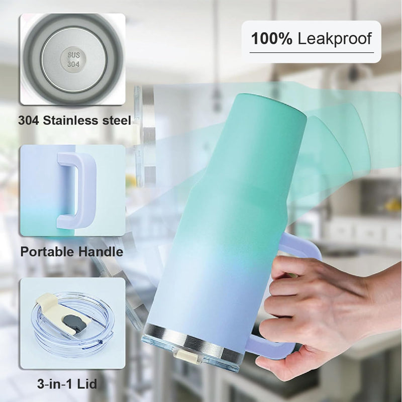 Lilo 40oz /1200ml Tumbler with Straw and Lid Vacuum Insulated Stainless Steel Travel Tumblers Cup Holder Friendly, Leak Proof Reusable Water and Coffee Tumbler for Hot & Cold Drinks (Lavender Moss)
