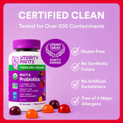 Organic Toddler Multivitamin, Daily Gummy Vitamins: Probiotics, Vitamin C, D3, Zinc, & B12 for Immune Support, Energy & Digestive Health, Fruit Flavor, 60 Gummies, 30 Day Supply