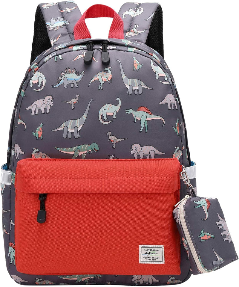 Preschool Kindergarten Backpack, Little Kid Backpacks for Boys and Girls with Chest Strap - Organge Dinosaurs