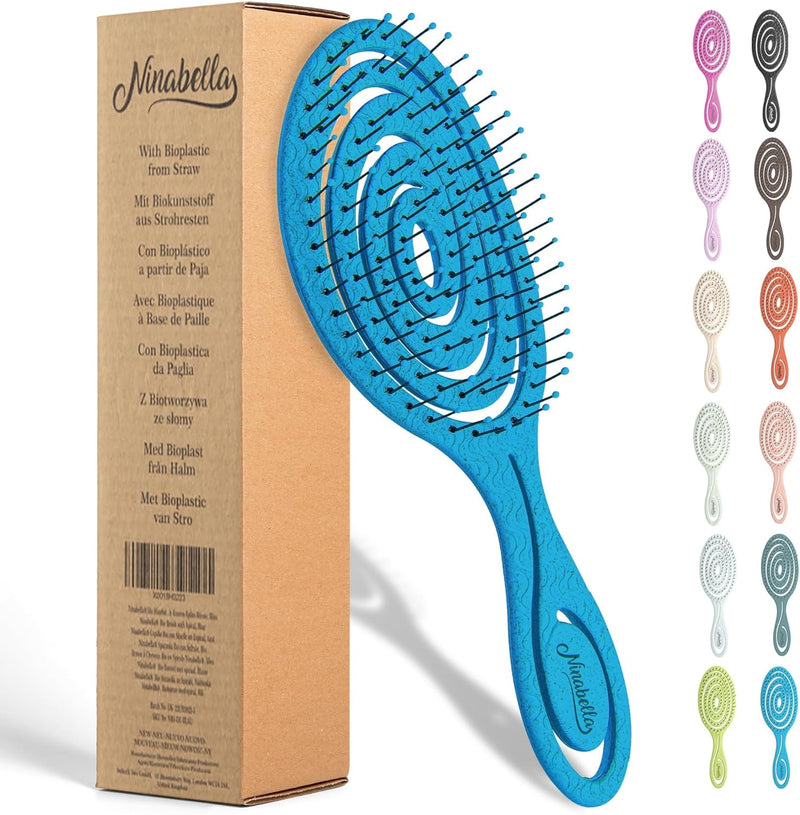 Ninabella Organic Detangling Hair Brush for Women, Men & Children - Does not Pull on Hair - Hair Straightening Brushes for Straight, Curly & Wet Hair - Unique Spiral Hairbrush, Rose Gold