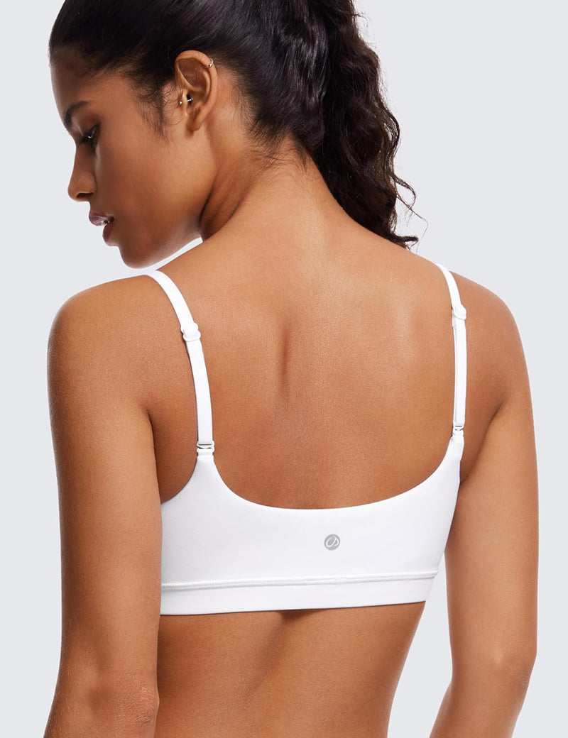 CRZ YOGA Womens Butterluxe Adjustable Spaghetti Strap Sports Bra - Scoop Neck Wireless Padded Bra Yoga Workout Crop Top