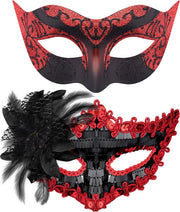 Couple Masquerade Masks Set Venetian Party Mask Costume Mask - Black & Red