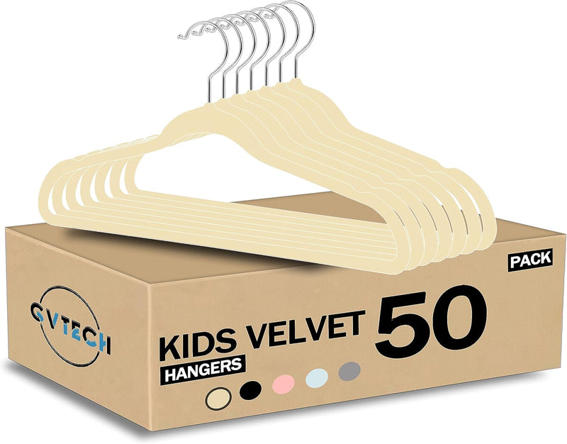 GVTECH Kids Hangers Velvet, [50 Pack] Children Cloth Durable Baby Hangers for Closet - Perfect Infant Toddler Kid Hanger for Everyday Use, Non Slip 360° Hooks for Shirt, Pant (50 Pack, Grey)