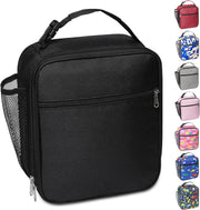 Portable Insulated Lunch Bag with Side Mesh Pocket for Adults/Kids/Men/Women,Water-Resistant Leakproof Soft Cooler Bag Durable Thermal Lunch Box for Work/School/Picnic/Outdoor(Black) - Black