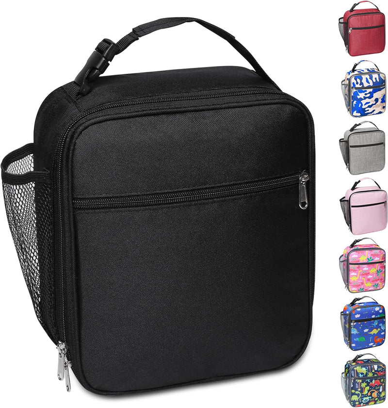 Portable Insulated Lunch Bag with Side Mesh Pocket for Adults/Kids/Men/Women,Water-Resistant Leakproof Soft Cooler Bag Durable Thermal Lunch Box for Work/School/Picnic/Outdoor(Black) - Black