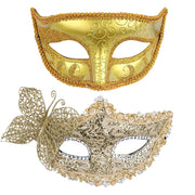 Couple Masquerade Masks Set Venetian Party Mask Plastic Halloween Costume Mask Mardi Gras Mask for Couples Women and Men, Gold - Gold