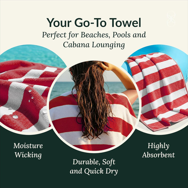 Cloud Scape Linen 2 Pcs Cabana Stripe Beach Towel Set, Oversized Soft Cotton Towel, Quick Dry and Highly Absorbent, Perfect for Beach, Picnic and Fitness, 76x152 cm, Blue