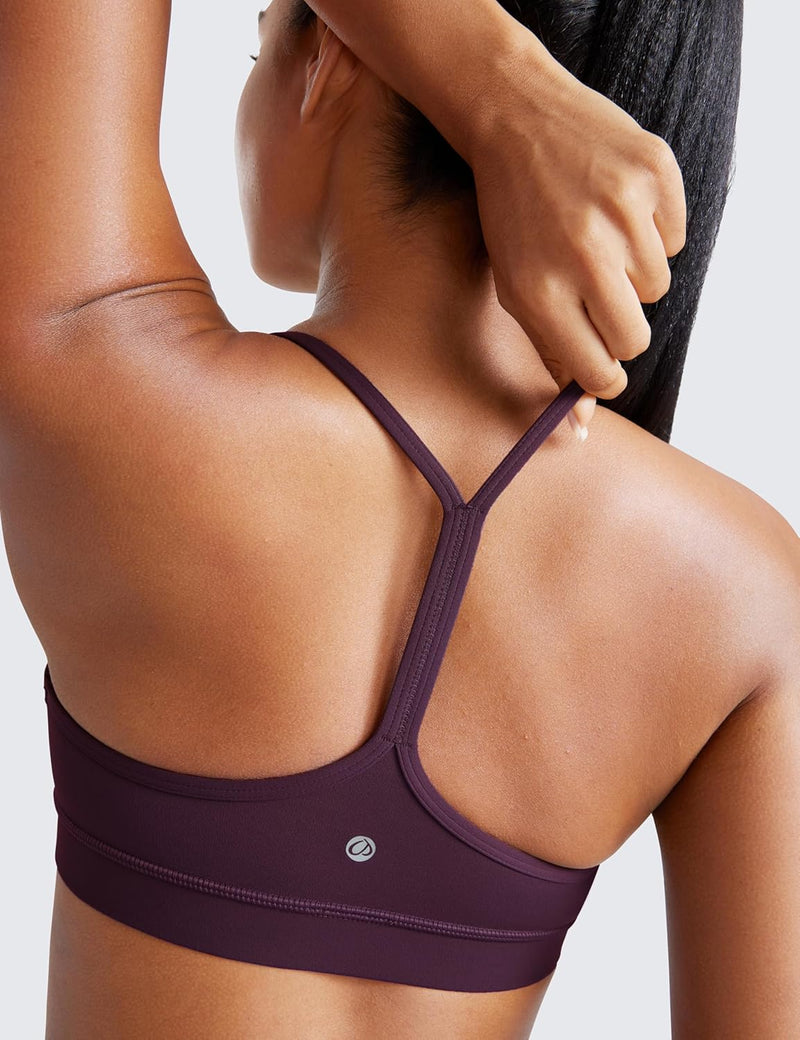 CRZ YOGA Y Back Sports Bra for Women - Padded Racerback Spaghetti Straps Thin Strap Low Impact Workout Yoga Bra