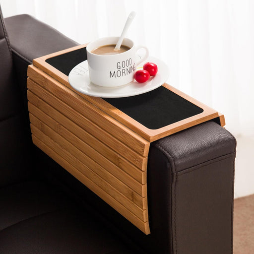 GEHE Bamboo Wood Sofa Arm Tray Table Anti-Slip Armrest Organizer Protector Drink Holder Coaster (Natural Bamboo) - Natural Bamboo 33.7 x 41.9 x 1 cm