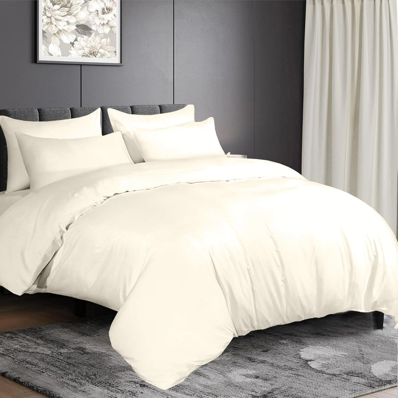 Premium 100% Egyptian Cotton Duvet Cover King 260x240cm with 2 Pillowcases, 300TC Percale Weave, Soft & Comfy Luxurious Hotel Quality Comforter Cover, All Season Bedding Set (White, King) - Cream/Ivory Full/Double