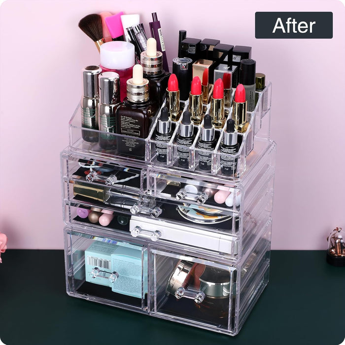 MOSIKER Acrylic 6 Drawers Makeup Organizer for Vanity,Clear Large Stackable Cosmetic Jewelry Storage Box for Bathroom
