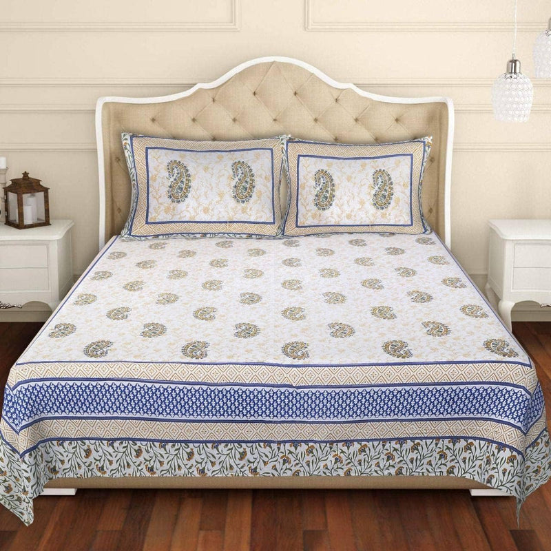 SUFAYA FAB Printed Indian Sanganer Twill Cotton Premium Big Size Bedsheets for Modern Look(108x108) inches with Two Pillow (17x27) inches
