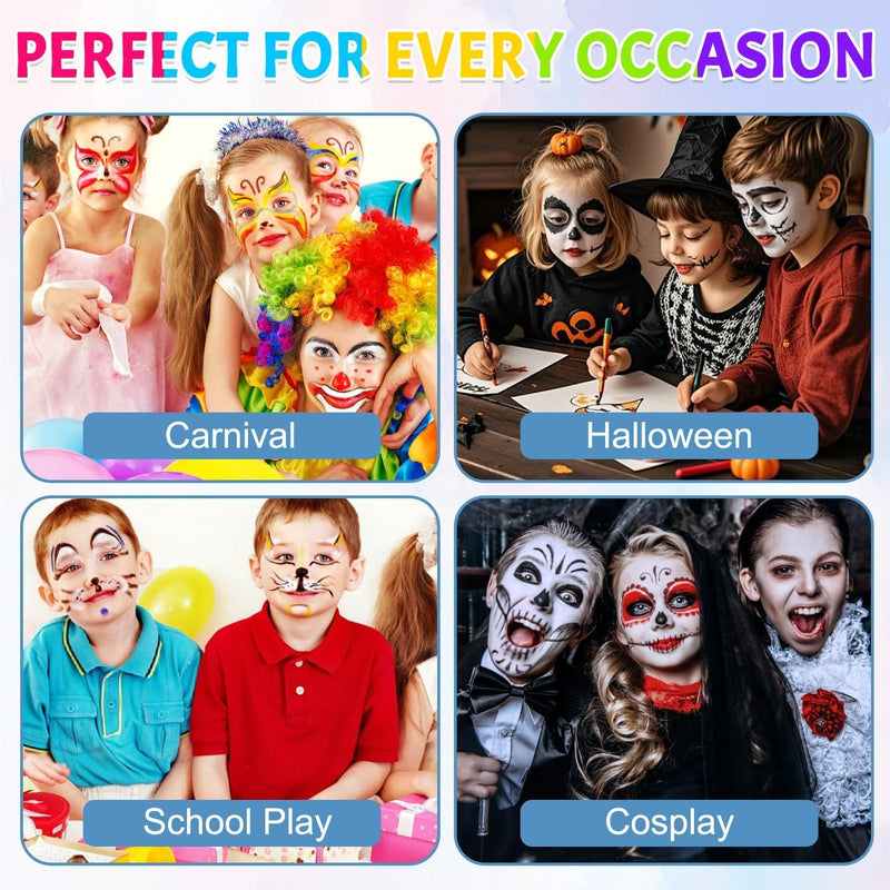 12 Colors Face Paint Set for Kids, Washable Non-Toxic Body Paint Kit, Easy Clean Skin-Friendly Face Painting for Festivals, Parties, Halloween, and Fancy Dress Events