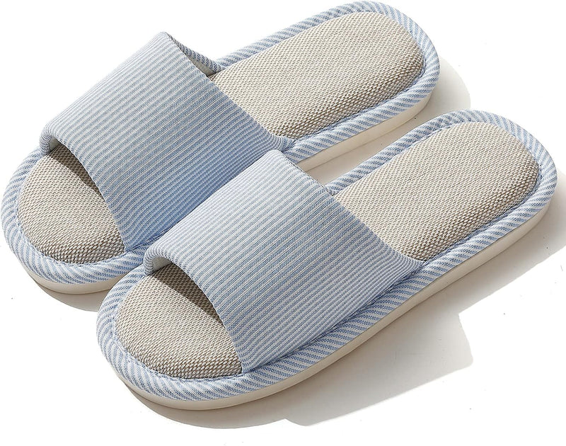 JIJIe Slippers for Women Men Linen Slippers Open Toe House Shoes Summer Sandals for Indoor Outdoor Bedroom