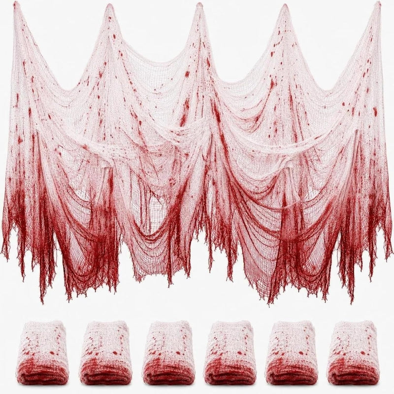 6 PCS Halloween Gauze Cloth,3072 Inch BloodCreepy Cloth for Outdoor Indoor - red