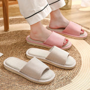 JIJIe Slippers for Women Men Linen Slippers Open Toe House Shoes Summer Sandals for Indoor Outdoor Bedroom