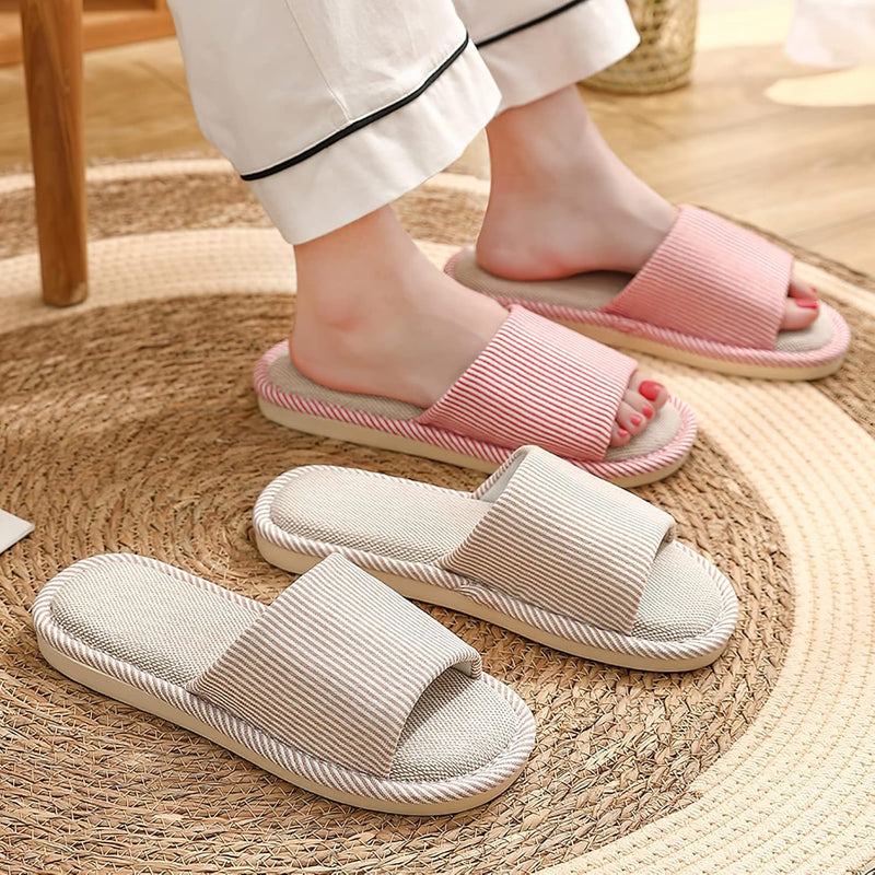 JIJIe Slippers for Women Men Linen Slippers Open Toe House Shoes Summer Sandals for Indoor Outdoor Bedroom