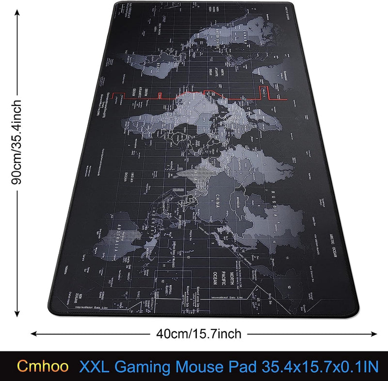 SKY-TOUCH Gaming Mouse Pad 90x40cm, Anti-Skid Mouse Mat, World Map Mousepad Rubber Base and Stitched Edges for Gamers Office