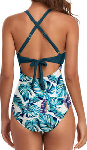 Women's One Piece Swimsuits Tummy Control Cutout High Waisted Bathing Suit Wrap Tie Back 1 Piece Swimsuit, M