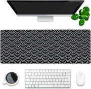 Desk Pad, Green Honeycomb Science Technology Extended Gaming Mouse Pad Large, 35.4"x15.7" Big Mouse Pad with Non-Slip Base and Stitched Edge, Long Computer Keyboard Mouse Mat for Home Office Work - 31.5"x11.8" Silver Black Waves