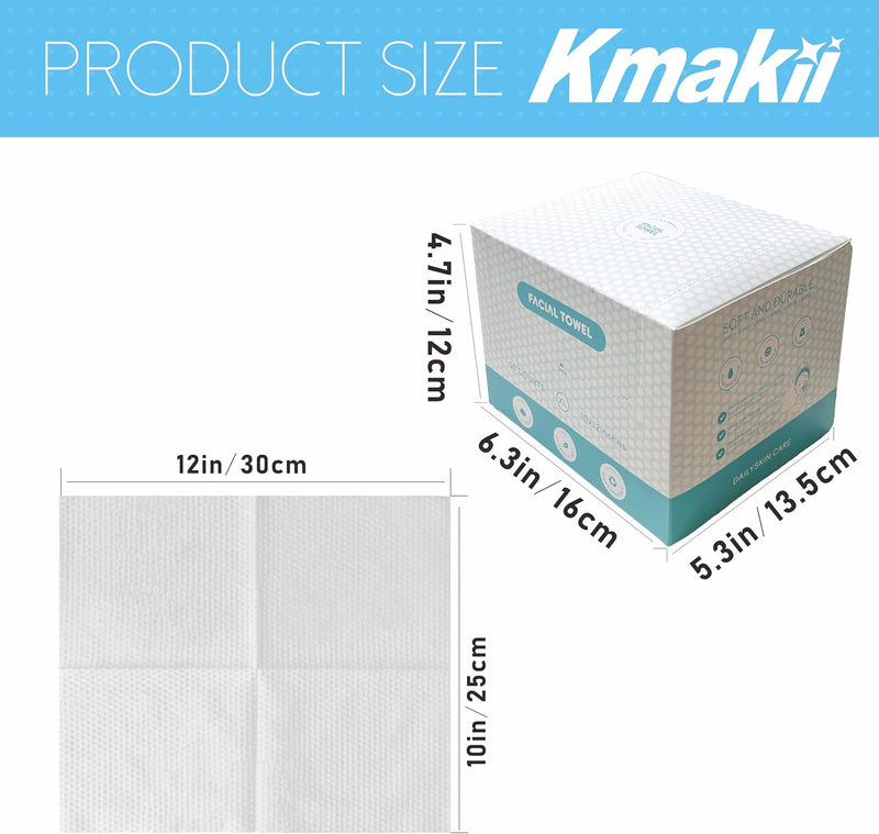 KMAKII Disposable Face Towelette Facial Cleansing Washcloth Dry Facial Tissue Face Cleaning Towels Dry Wipes for Cleaning and Skincare (1 Box of 50 Sheets)