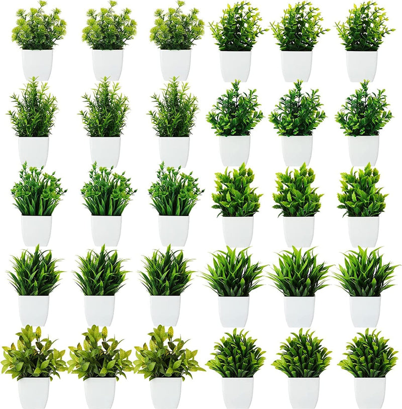 Dekorly Artificial Potted Plants, 8 Pack Artificial Plastic Eucalyptus Plants Small Indoor Potted Houseplants, Small Faux Plants for Home Decor Bathroom Office Farmhouse (Set 0F 8)