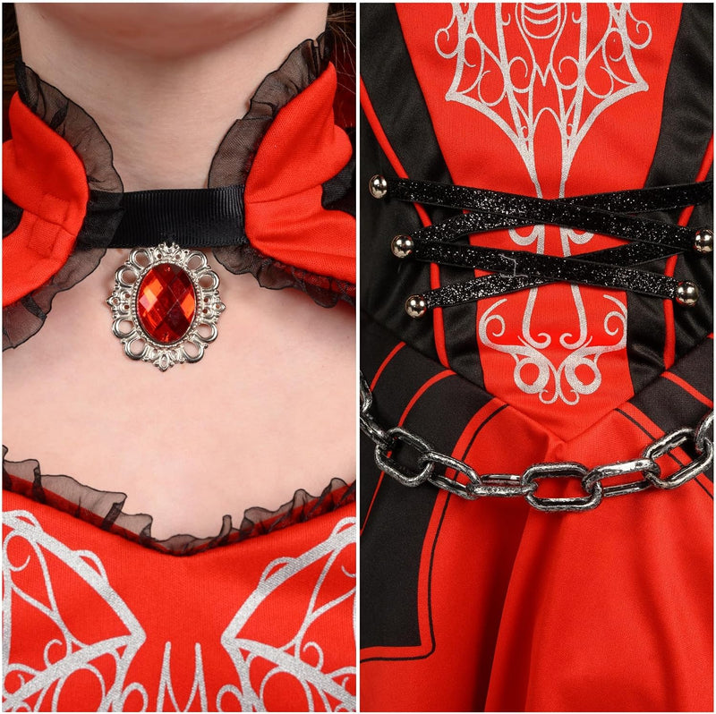 Spooktacular Creations Girls' Vampire Costume, Red Dark Vampire Dress, Halloween Dress-Up, Role Play and Costume Parties