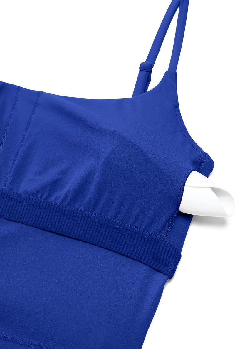 CRZ YOGA Butterlift Womens Scoop Neck Longline Sports Bra - U Back Adjustable Straps Workout Crop Tank Top with Built in Bra