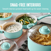 GreenLife Soft Grip Healthy Ceramic Nonstick, Cookware Pots and Pans Set, 16 Piece, Turquoise - 16 Piece Cookware Set Turquoise