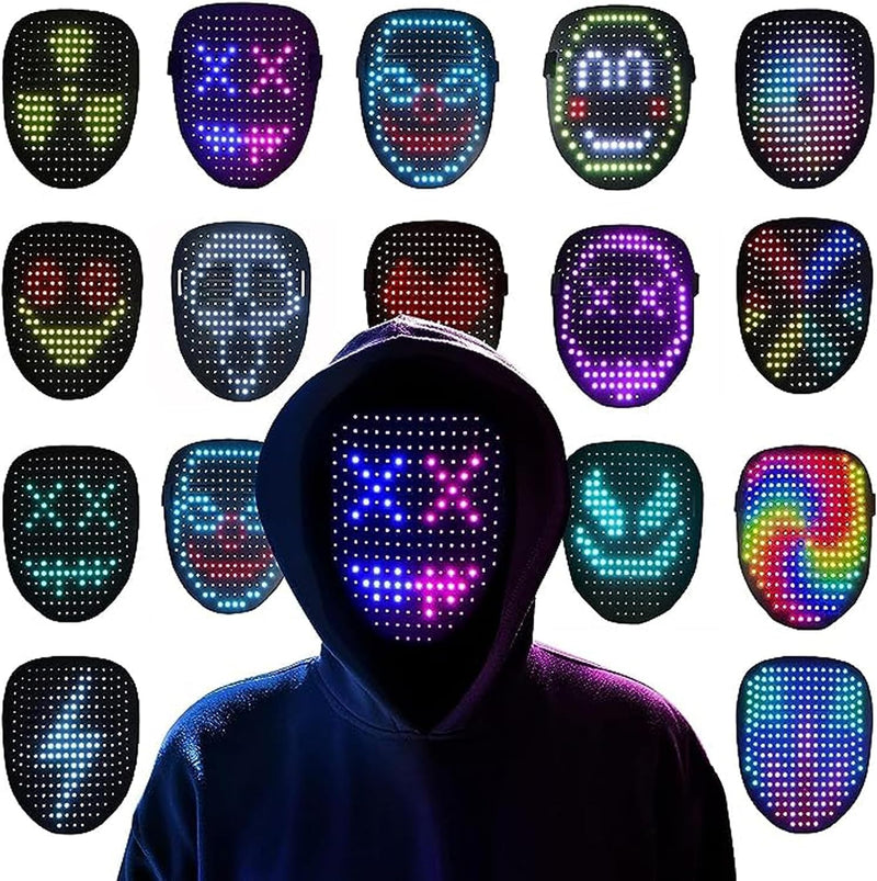 OYDAS Halloween LED Mask with Gesture Sensing Transforming,halloween costume Light Up Luminous Digital Glow Mask for Halloween Rave Dj Party Masquerade - A