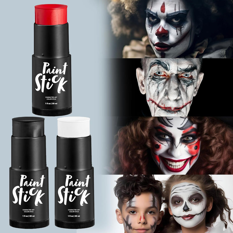 Spooktacular Creations 3 PCS Halloween Makeup Face Body Paint Set Foundation Makeup Waterproof Stick Kit Halloween Eye SFX Zombie Cosplay for Adult Party Dress Up (Black White Red)