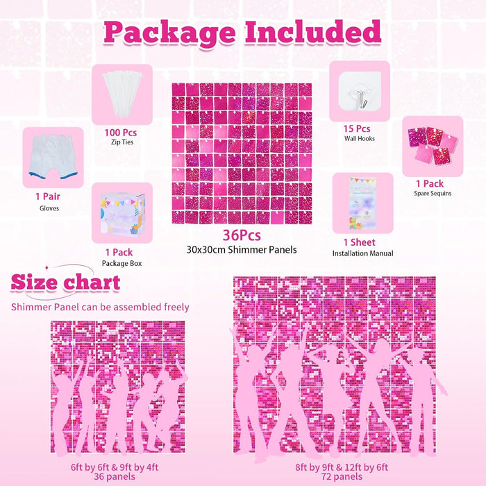 LuoluoHouse Shimmer Wall Panel Sequin Backdrop 36 Panel Birthday Wedding Background Decoration Walls Anniversary Engagement Decorations