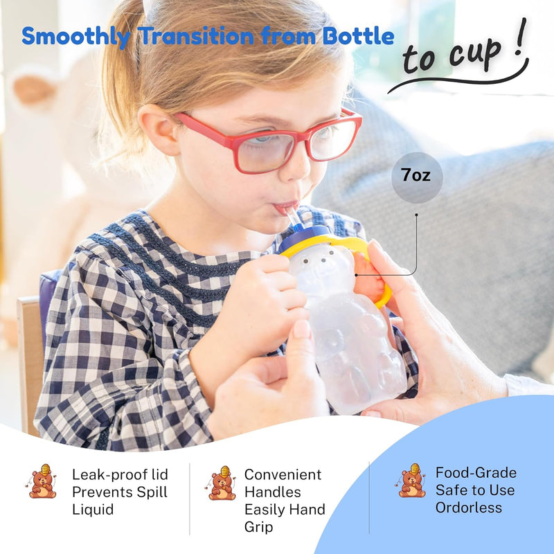 Talktools Honey Bear Drinking Cup with 2 Flexible Straws - Includes Instructions - Spill-proof Lid