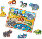 Melissa & Doug Farm Peg Puzzle 8-Piece Wooden Peg Puzzle Featuring Farm Animals with Pictures Beneath, Easy-Grasp Pegs, Promotes Fine Motor Skills & Problem Solving for Kids Ages 2+ - 1 EA Safari