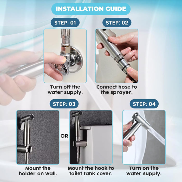 SPAULD Handheld Toilet Bidet Sprayer, Jet Sprayer Kit, Muslim Shower for Toilet, Shattaf, Stainless Steel Faucet Bidet Sprayer Set, Healthy diaper for Sprayer toilet