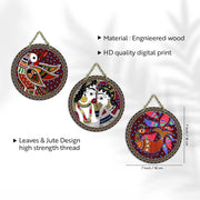 Artvibes Rajasthani Culture Wooden Wall Hanger for Home | Office | Living Room | Gift | Modern Decoration Items | Kitchen Wall Decor | Home Decor Hanging Items (WH_5012N), Set of 3