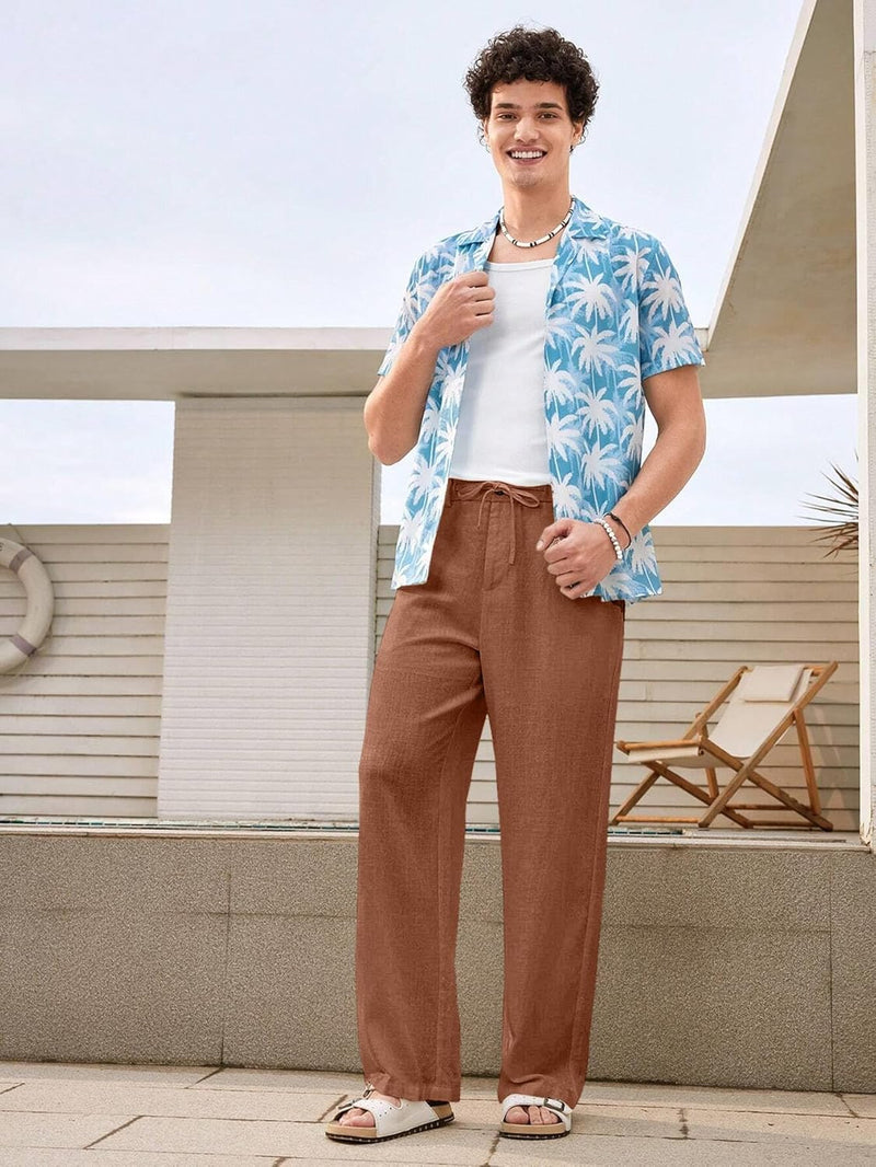 Linen Pants for Men Loose FIT Baggy Cargo(GL-TP-1190-2XL-BROWN)