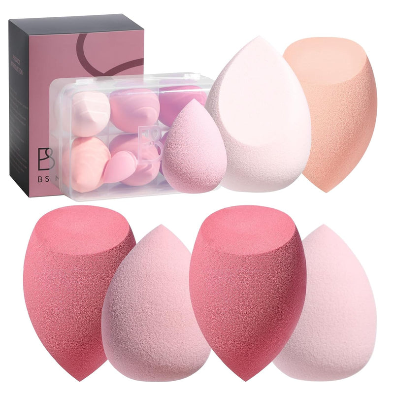 BS-MALL Makeup Sponge Set Blender Sponges 7 Pcs for Liquid, Cream, and Powder, Multi-colored with 1 Mini Makeup Sponge Pink (A-Pink)
