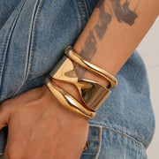 Spring Chunky Gold Bangle Bracelets, Trendy Wide Wrist Cuff Bracelet, Stackable Statement Bangles, Wedding Party Travel, Fashion Jewelry Set for Women and Girls