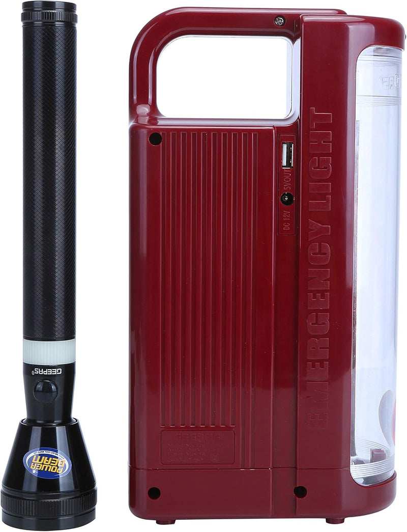 Geepas Rechargeable LED Lantern & 1Pc Torch Emergency Lantern with Light Dimmer Function 24 Pcs Super Bright LEDs, 20Hours Working Lantern Ideal for Outings, Trekking, Campaigning & More