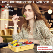 BIGTHREE Stainless Steel Lunch Box for Kids & Adults, Bento Lunch Box, 800-1000ml, 3 Compartment Metal Lunch Container, One-Touch Latch, Leakproof Food Container