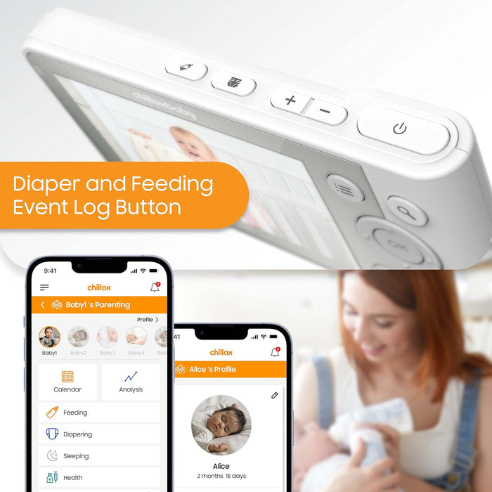 Chillaxbaby - Giraffe Pro-WiFi Streaming 2-Way Talk 4.3" Baby Monitor & Gooseneck Clip Secured HD Camera with Preloaded Nature Sounds & Lullabies-Powered by 5GenCare