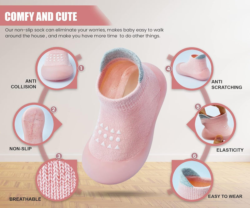 Dookeh Baby Sock Shoes Boys Girls First Walking Shoes Non-Slip Slippers Soft Sole Sneakers Toddler Infant Babygirl
