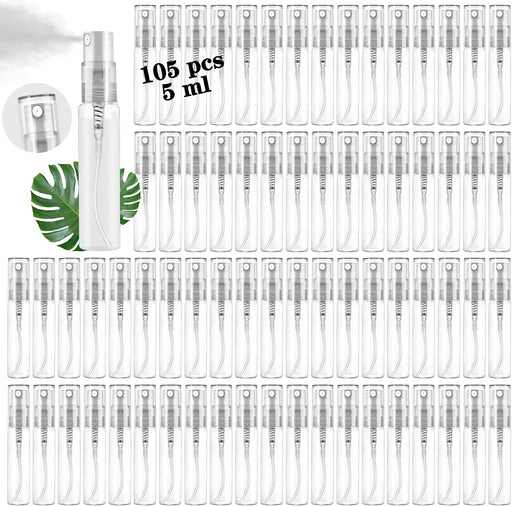 Mini Spray Bottles 105PCS 5ML Clear Glass Perfume Bottles Refillable Fine Mist Spray Bottles Empty Fragrance Scent Sample Spray Containers Cosmetics Make up Atomizer for Cleaning,Travel,Essential Oils - 5ML 105PCS