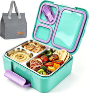 Stainless Steel Bento Lunch Box for Kids,Microwave-Safe 3-Compartment Leakproof Snack Container with Lunch Bag for Boys,Girls, 304 Tiffin Box Food Storage for School,Office, Travel (Blue) - Violet