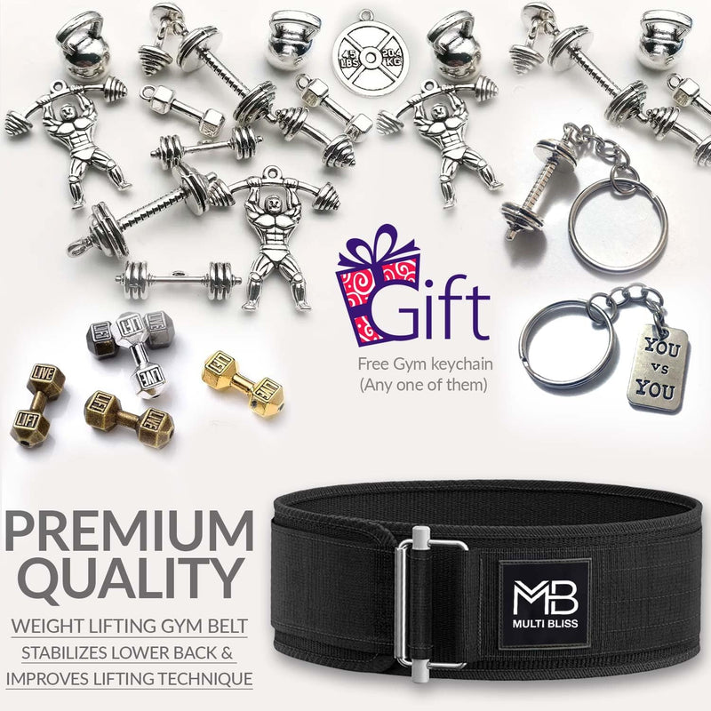MULTI BLISS® Premium Quality Weight Lifting Gym Belt for Athletes, Olympic Training, Deadlift, Bodybuilding, WOD, Lifting Lumbar Support & Gym Workouts Belt for Men & Women (FreeGift Gym Keychain)